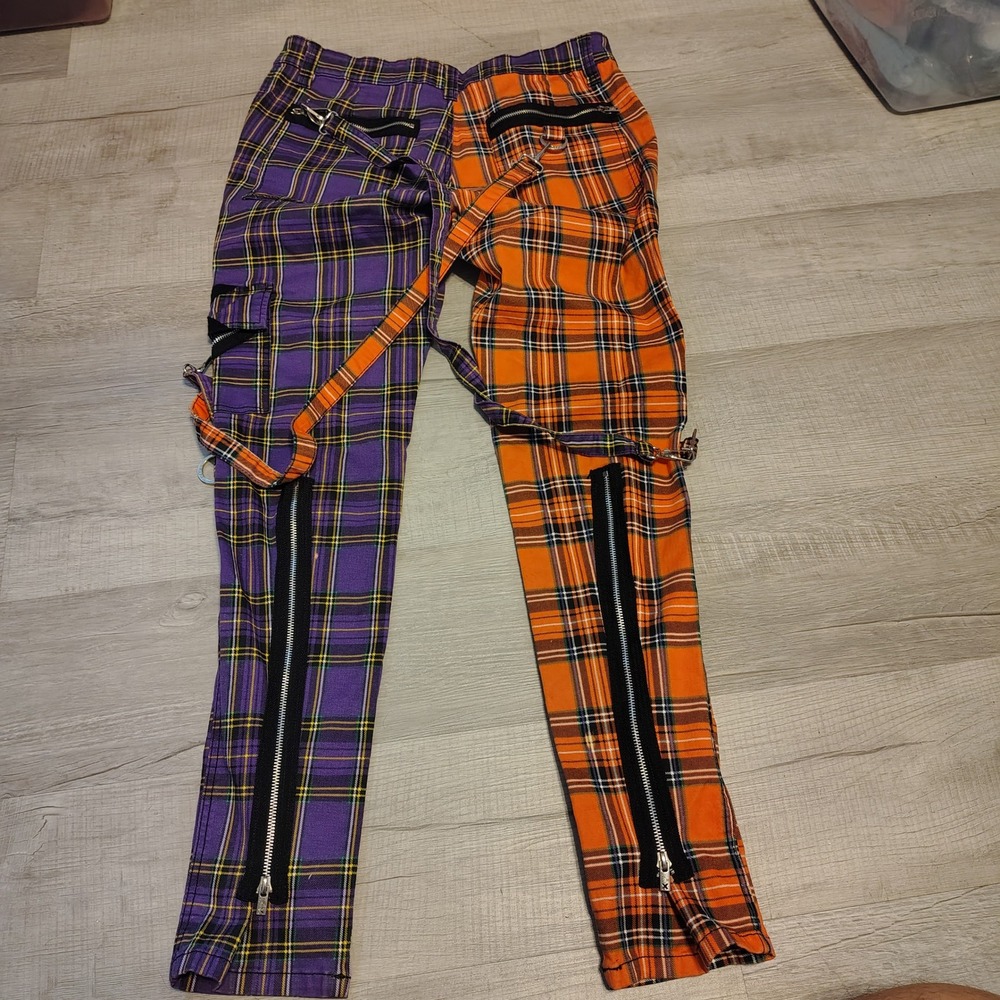 Tripp NYC Split Plaid Bondage Pants Purple Orange Tartan Punk Goth Mens 36